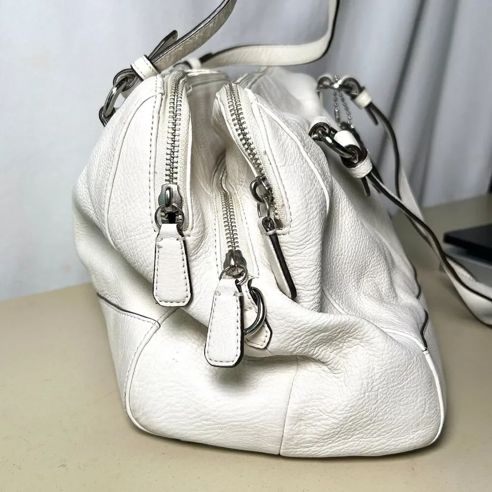Coach Vermillion Park Kathryn Triple Zip White Soft Pebble Leather Satchel Bag